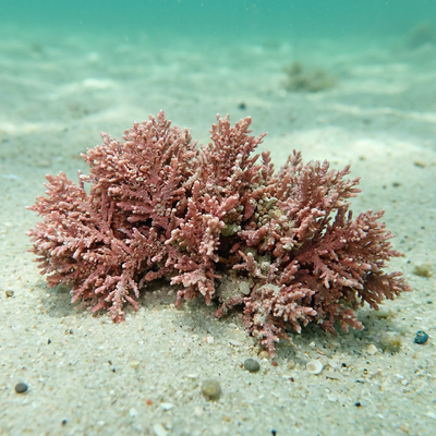 Pink-red coralline sea algae in clear shallow water